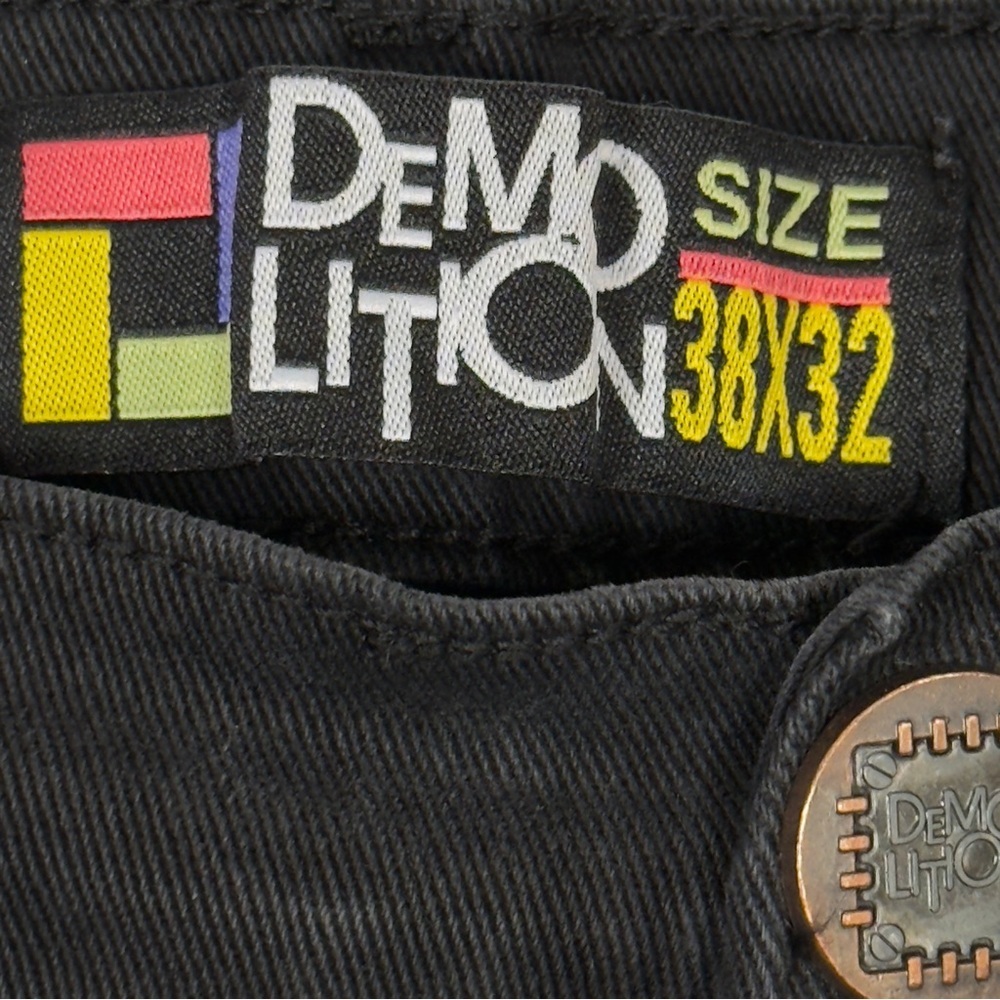 Demolition Men’s Sleek Black Moto Skinny Jean Size 38 - Picture 5 of 9